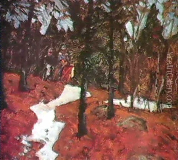 Ryttare Pa Skogsstig Oil Painting - Olof Arborelius