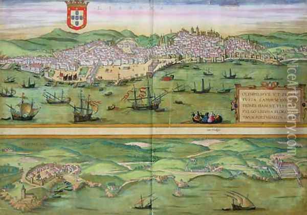 Map of Lisbon and Cascais from Civitates Orbis Terraru Oil Painting - Joris Hoefnagel