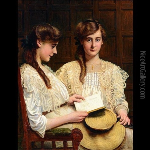 Portrait Of Two Sisters Oil Painting - Walter I. Cox