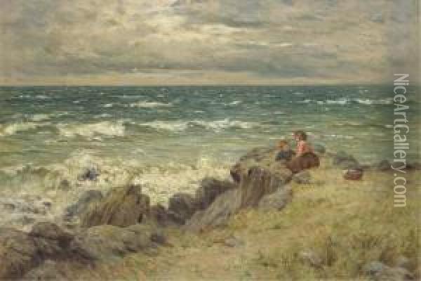 Two Children By The Sea Oil Painting - John Henderson