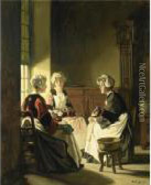 The Lace Makers Oil Painting - Joseph Bail