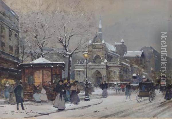 L'eglise Saint-laurent, Paris Oil Painting - Eugene Galien-Laloue