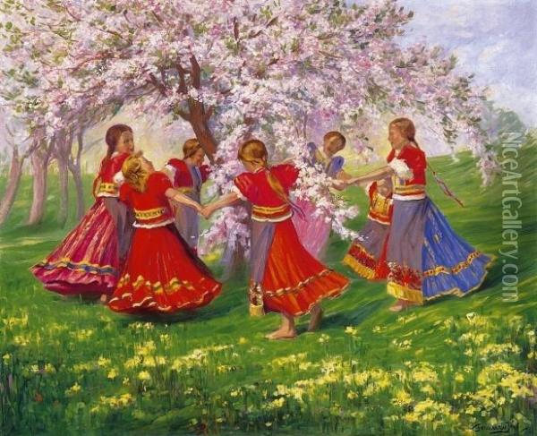Round Dance Oil Painting - Jozef Ferenczy