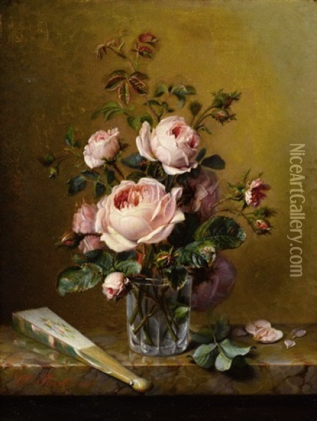 Rosen In Einer Glasvase Oil Painting - Claude Louis Marie Revol