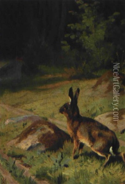 Hare  Pa En Skovsti Oil Painting - Adolf Heinrich Mackeprang