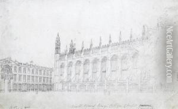 The South View, The South Porch And An Interior View Of King's College Chapel, Cambridge, A Set Of Three Studies Oil Painting - Augustus Charles Pugin