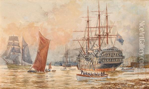 Shipping On The Thames Oil Painting - Thomas Bush Hardy
