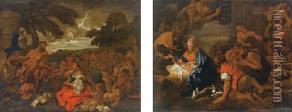 Adorazione Dei Pastori (+ Baccanale; 2 Works) Oil Painting - Giovanni Benedetto Castiglione