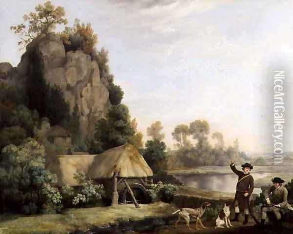 Two Gentlemen Going a Shooting, with a View of Creswell Crags, Taken on the Spot Oil Painting - George Stubbs