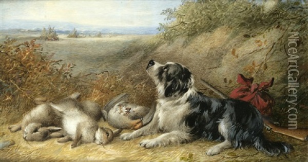 Spaniel With The Day's Bag Oil Painting - William Cruickshank