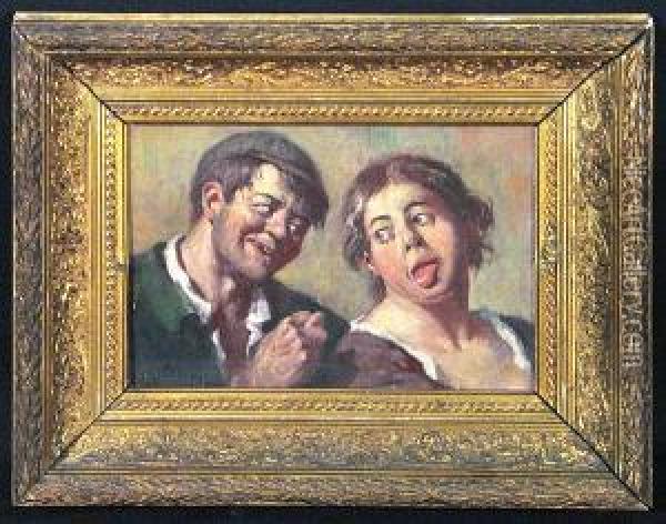 A Laughing Couple Oil Painting - Fritz Quidenus