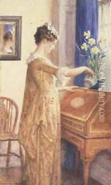 Watering Daffodils Oil Painting - William Henry Margetson