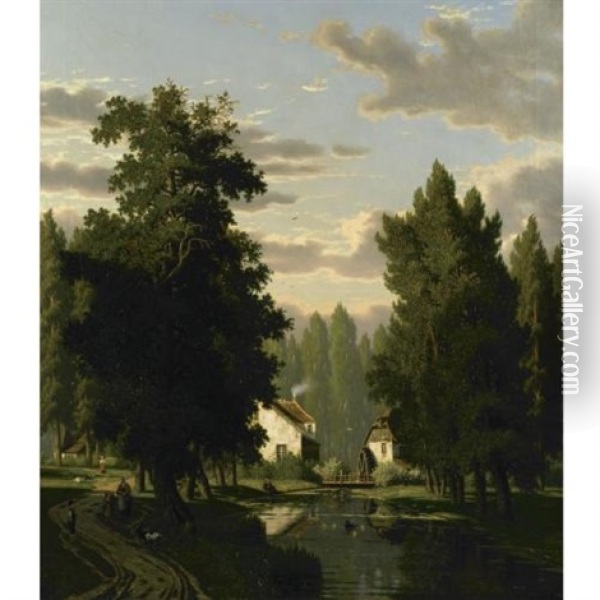 A Mill By The Canal Oil Painting - Eliza Agnetus Emilius Nyhoff