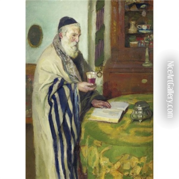 Kiddush On Sukkot Oil Painting - Otto Herschel