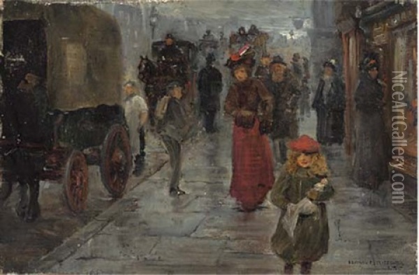 A Victorian Street Scene Oil Painting - Edward C. Clifford