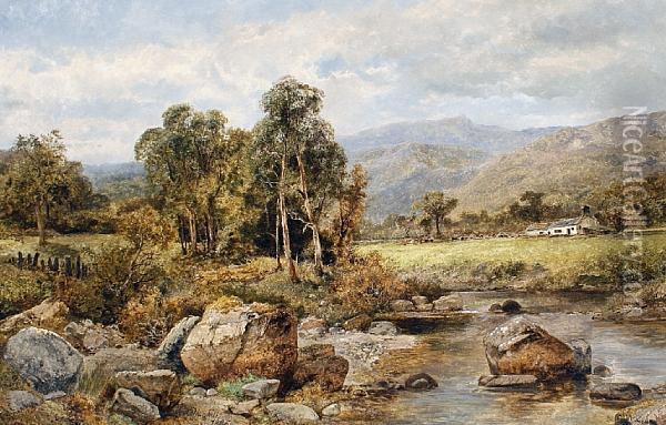 River Landscape, Near Capel Curig, North Wales Oil Painting - James T. Callowhill