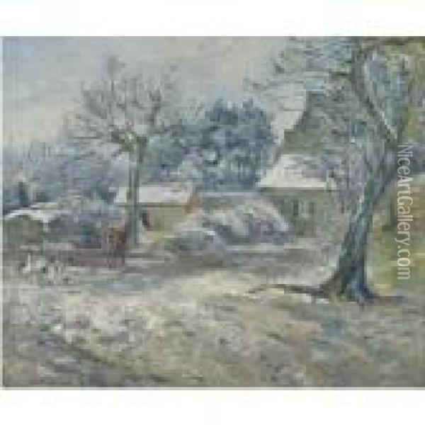 Ferme A Montfoucault, Neige Oil Painting - Camille Pissarro