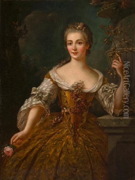 A Portrait Of A Lady (madame De Vaudrieres?) Oil Painting - Robert Levrac-Tournieres