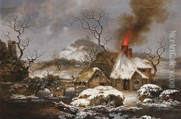 The Chimney Fire Oil Painting - George Smith of Chichester