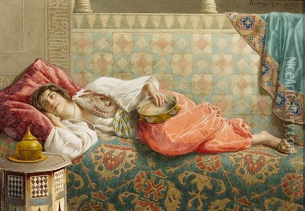 An Oriental Beauty At Rest Oil Painting - Federico Ballesio