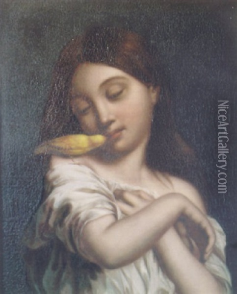 Girl With Yellow Finch Oil Painting - Jean-Auguste-Dominique Ingres