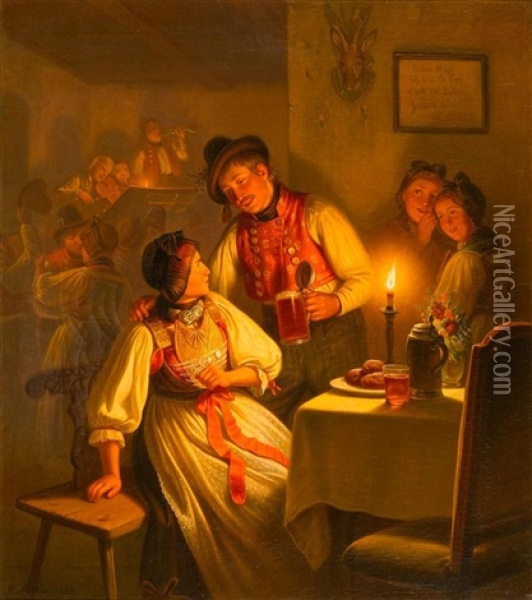 In Einer Dachauer Wirtsstube Oil Painting - Carl Friedrich Moritz Mueller