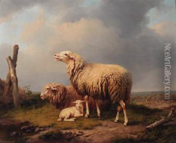 Sheep In A Meadow With A Shepherd And His Flock Oil Painting - Eugene Joseph Verboeckhoven
