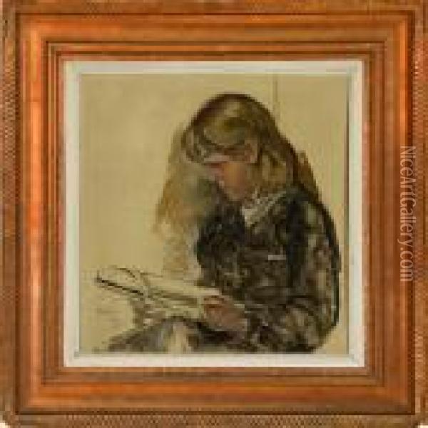 Girl Reading A Book Oil Painting - Ludvig Find