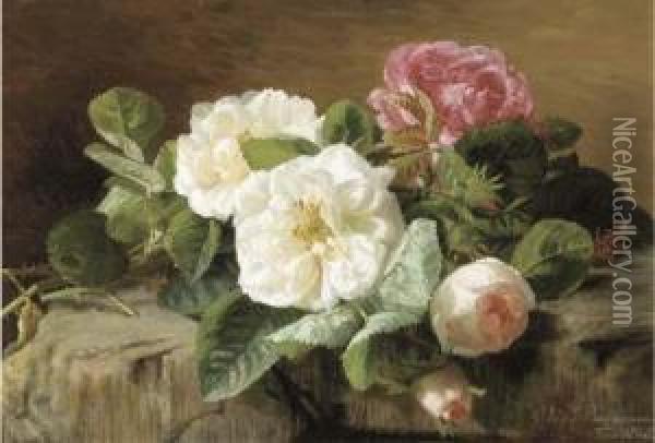 Pink And White Roses Oil Painting - Geraldine Jacoba Van De Sande Bakhuyzen