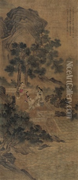 Four Gentlemen In Shangshan Oil Painting -  Du Qiong
