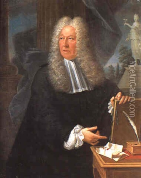 Portrait D'un Magistrat Pres De Sa Table De Travail Oil Painting - Robert Levrac-Tournieres