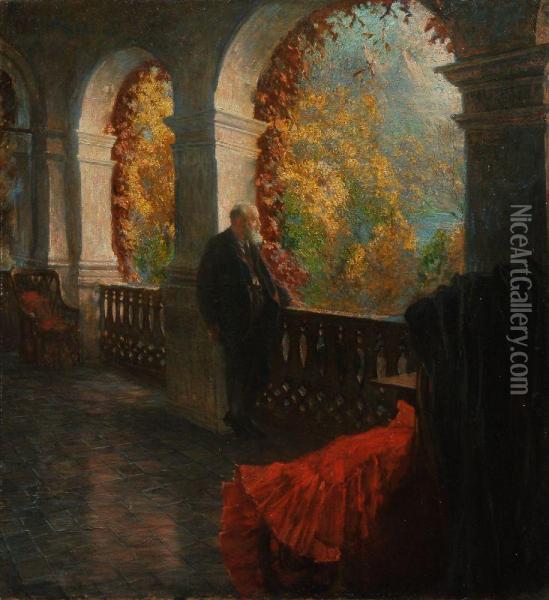 Der Chirurgtheodor Billroth Auf Seiner Terrasse In Sankt Gilgen/ Wolfgangsee Oil Painting - Ferdinand Dorsch