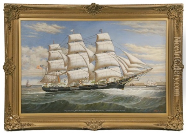 Ship 'onward'; John Frederick Nickels, Master, Searsport, Me.; Built At Damariscotta, Me. 1847. Oil Painting - Percy A. Sanborn