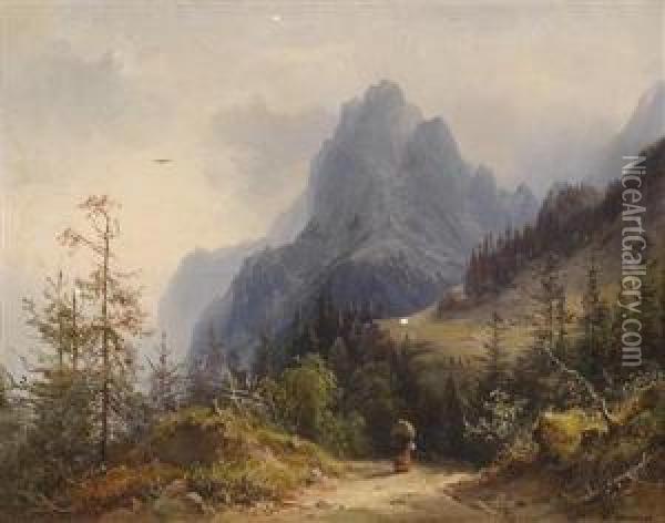 View Of Themuhlsteinhorn Oil Painting - Heinrich Carl Schubert