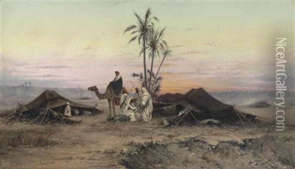 A Bedouin Camp At Dusk Oil Painting - Hermann David Salomon Corrodi