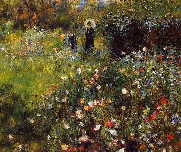 Summer Landscape (Woman with a Parasol in a Garden) Oil Painting - Pierre Auguste Renoir