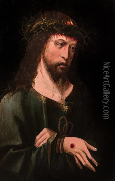 Christ As The Man Of Sorrows Oil Painting - Jacob Cornelisz Van Oostsanen