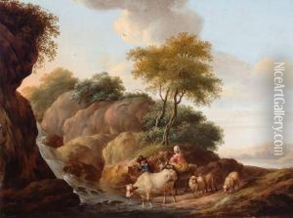 Landscape With Travellers And Catle Oil Painting - Dyonis Van Dongen