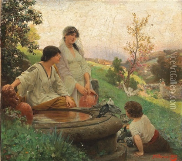 At The Well Oil Painting - Alois Hans Schram