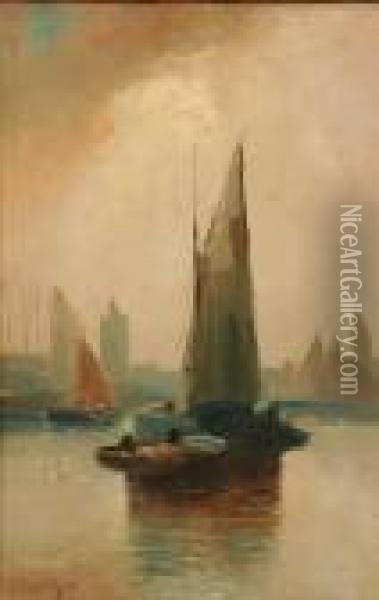 Harbor With Boats Oil Painting - Clarence Roe