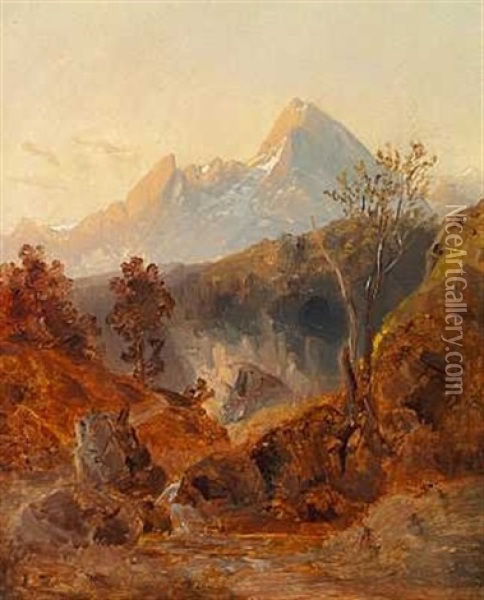 Udsigt Over Watzmann Bjerget Beliggende Mellem Tyskland Og Ostrig Oil Painting - Friedrich Wasmann