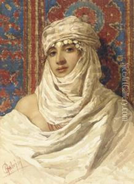 An Exotic Beauty; Also A Companion Watercolor Oil Painting - Pietro Gabrini