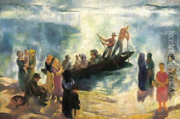 Crossing the Danube 1928 Oil Painting - Istvan Desi-Huber