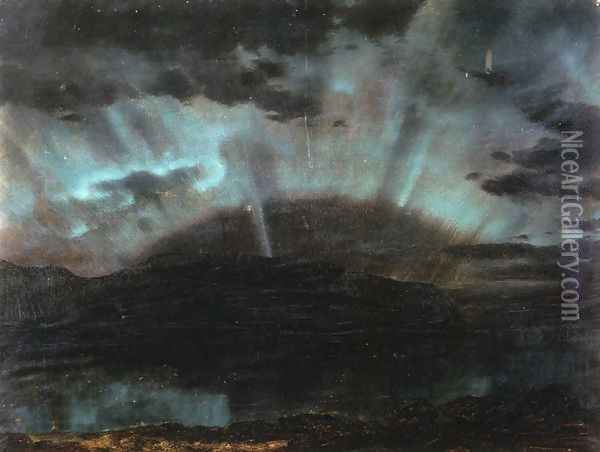 Aurora Borealis, Mt. Desert Island, from Bar Harbor, Maine Oil Painting - Frederic Edwin Church