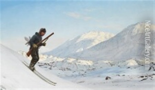 Sunny Summer Day In Greenland With A Young Grouse Hunter Oil Painting - Carl (Jens Erik C.) Rasmussen
