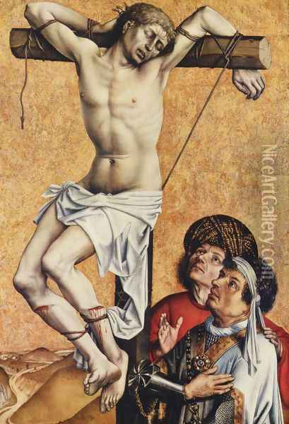 The thief Gesinas in the cross Oil Painting - Robert Campin