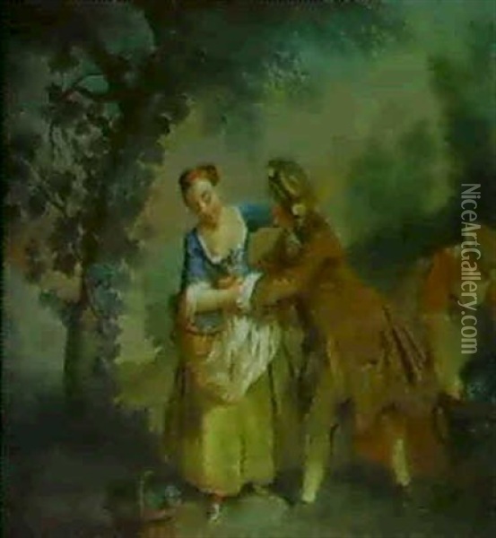 Der Zudringliche Freier, Allegorie Des Herbstes Oil Painting - Georg Mathias Fuchs