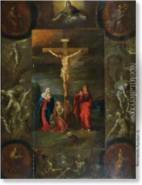 The Golgotha Surrounded By Different Evangelic Scenes Oil Painting - Frans III Francken