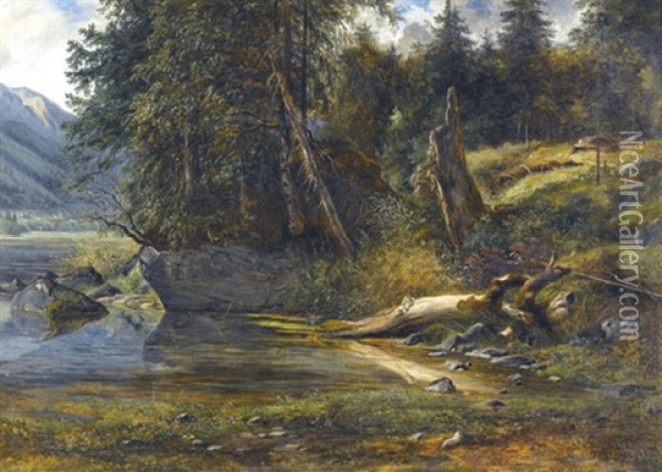 Bewaldete Flussuferpartie Oil Painting - Jean Philippe George-Julliard