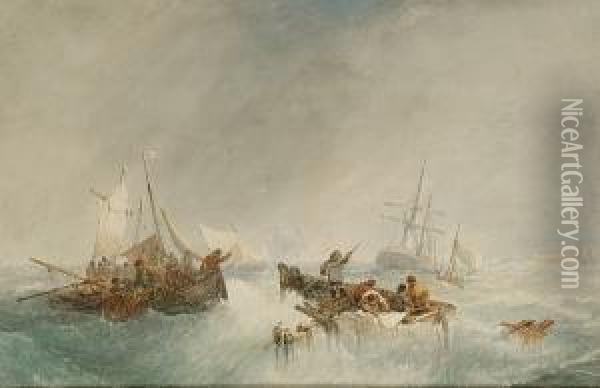 Fishermen Off The Coast Oil Painting - John Cuthbert Salmon